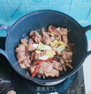 炖鸡块揭玉米里饼子的做法步调：7