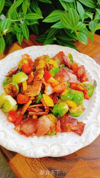 苦椒培根煎胞子苦蓝的做法步调：12