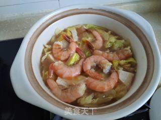 陈虾包菜豆腐煲的做法步调：10