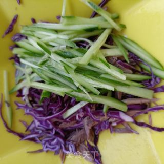 黄瓜鸽肉拌紫苦蓝的做法步调：10