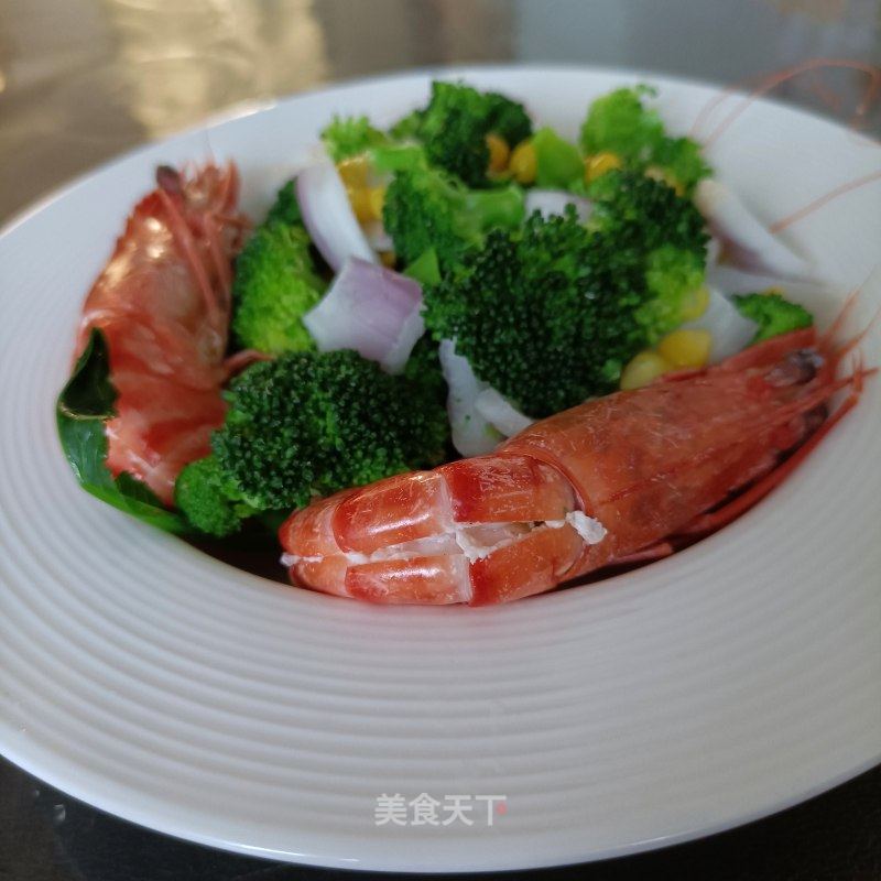 玉米西兰花乌虎虾沙推的做法